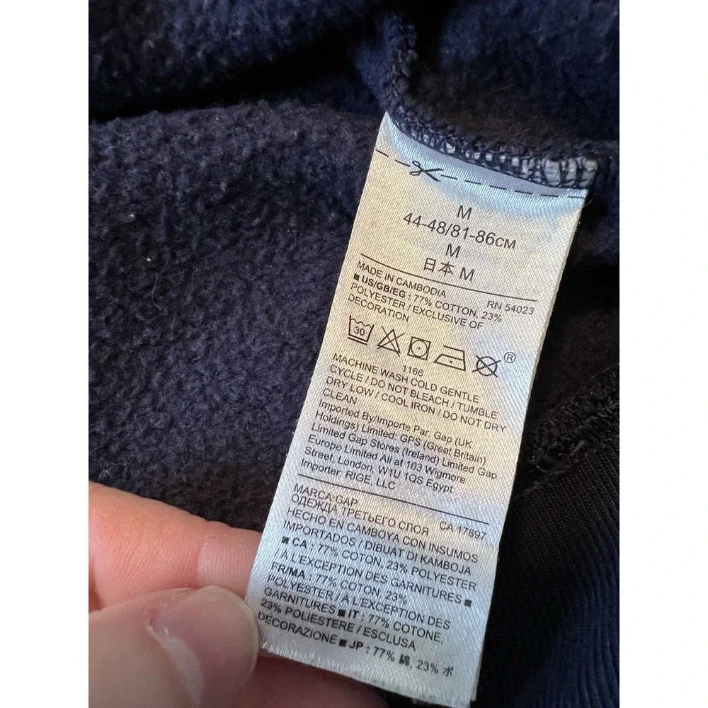 Gap Womens Sweatshirt Size M Navy Blue Logo Graphic Fleece Hoodie